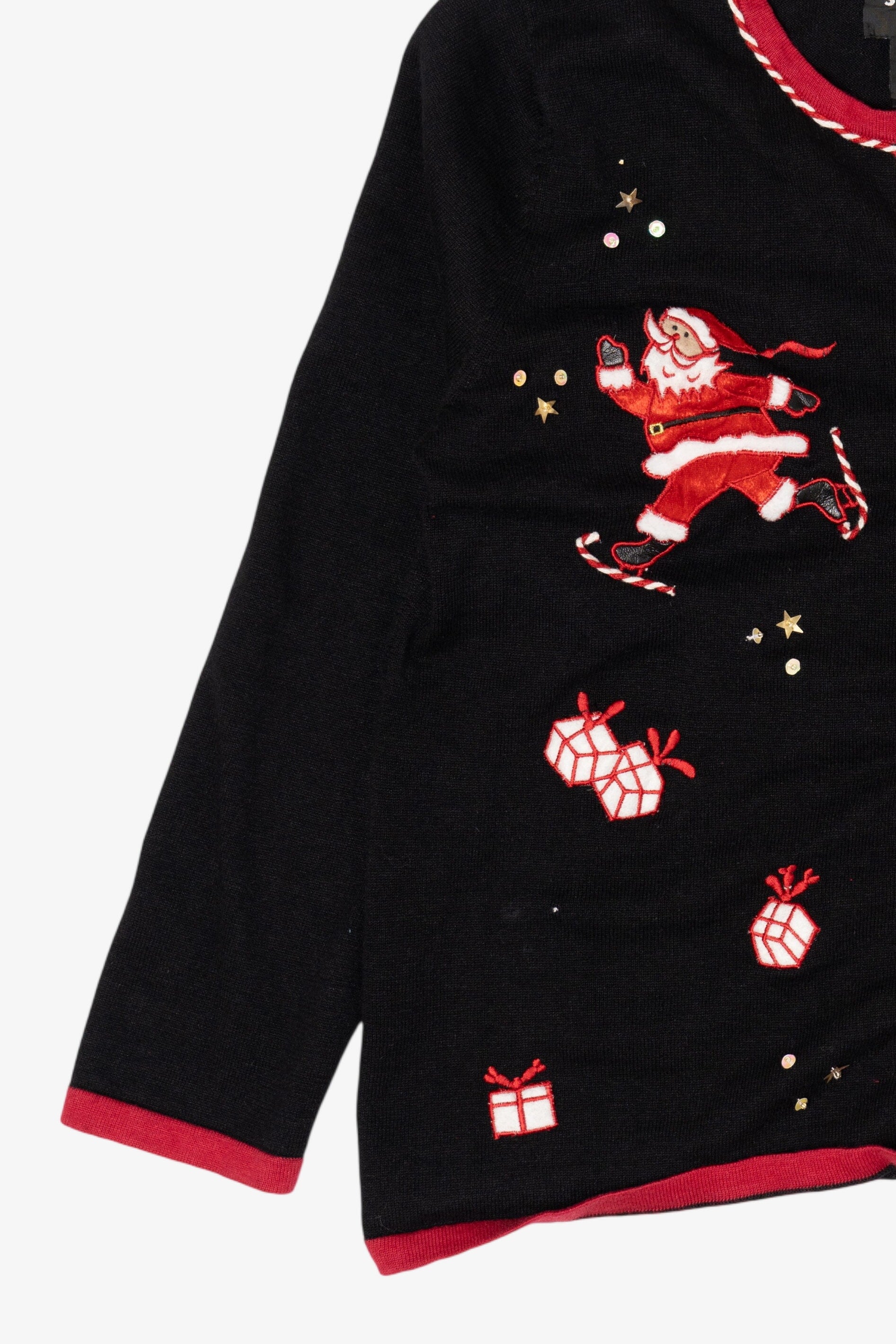 Vintage Black Studio Joy Santa Skating Ugly Christmas Cardigan (1990s)