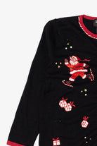 Vintage Black Studio Joy Santa Skating Ugly Christmas Cardigan (1990s)