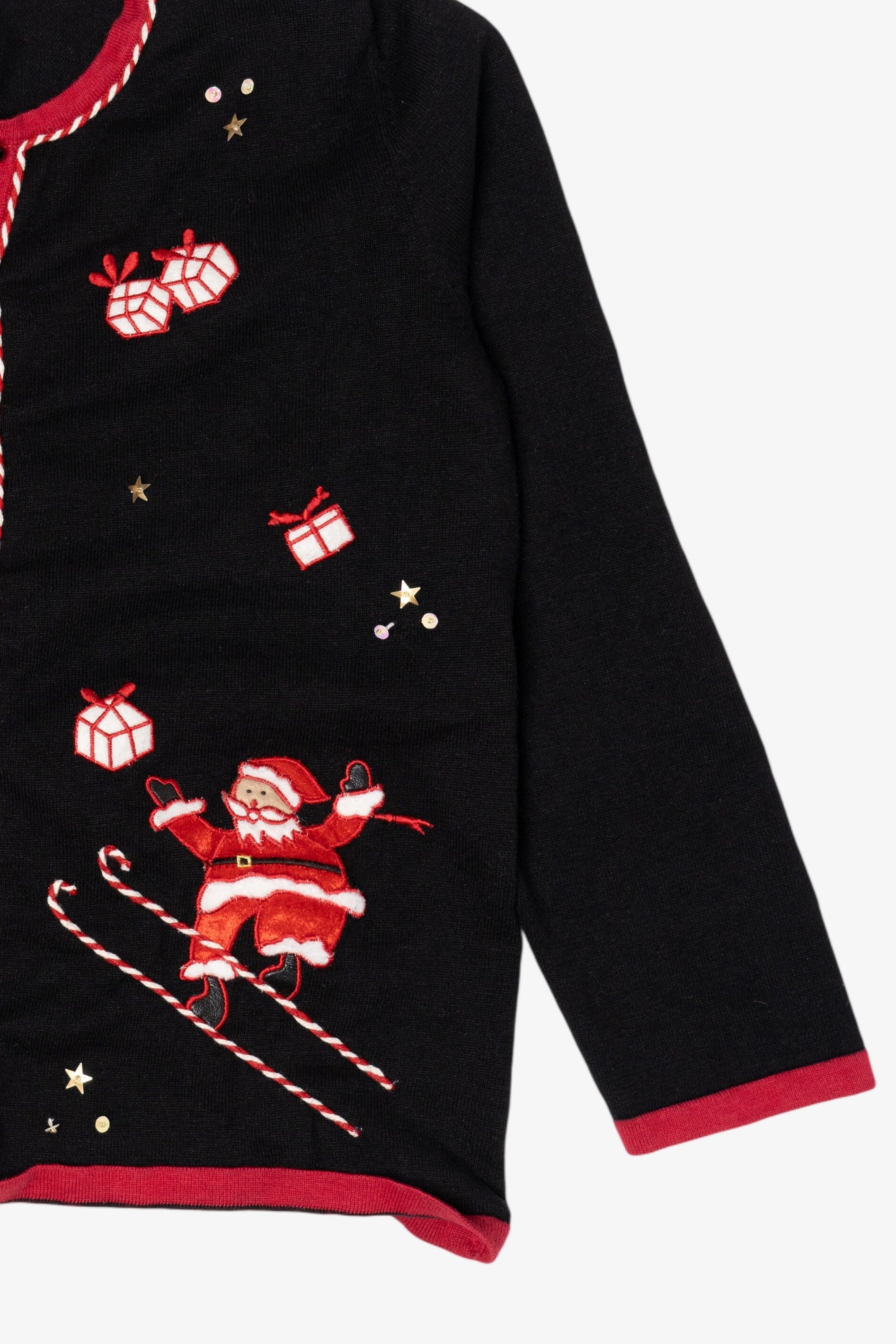 Vintage Black Studio Joy Santa Skating Ugly Christmas Cardigan (1990s)