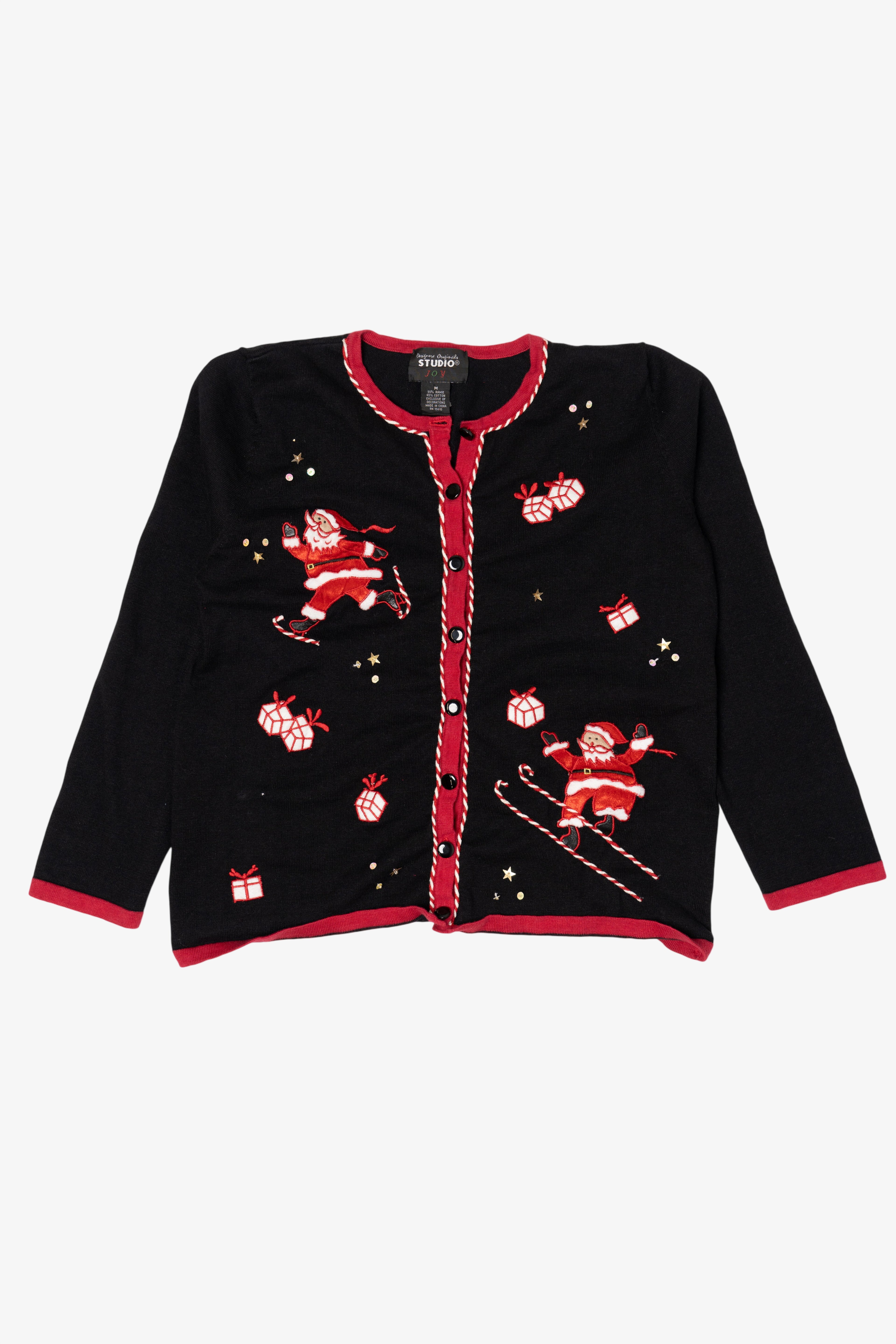 Vintage Black Studio Joy Santa Skating Ugly Christmas Cardigan (1990s)