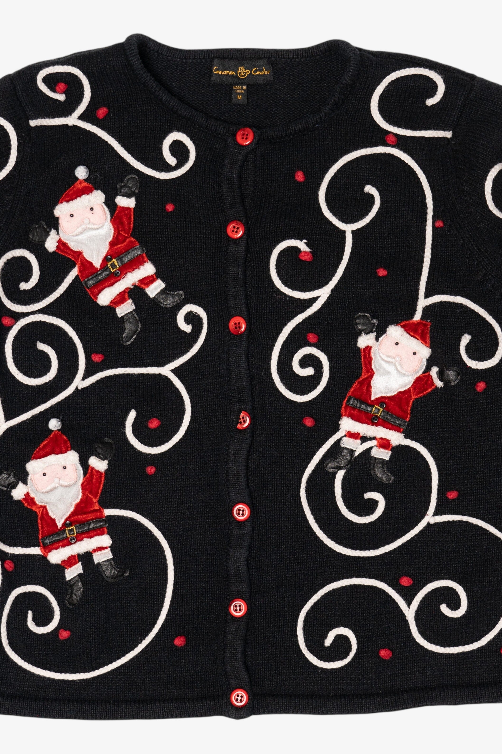 Vintage Black Cinnamon Cinder Santa Ugly Christmas Cardigan (1990s)