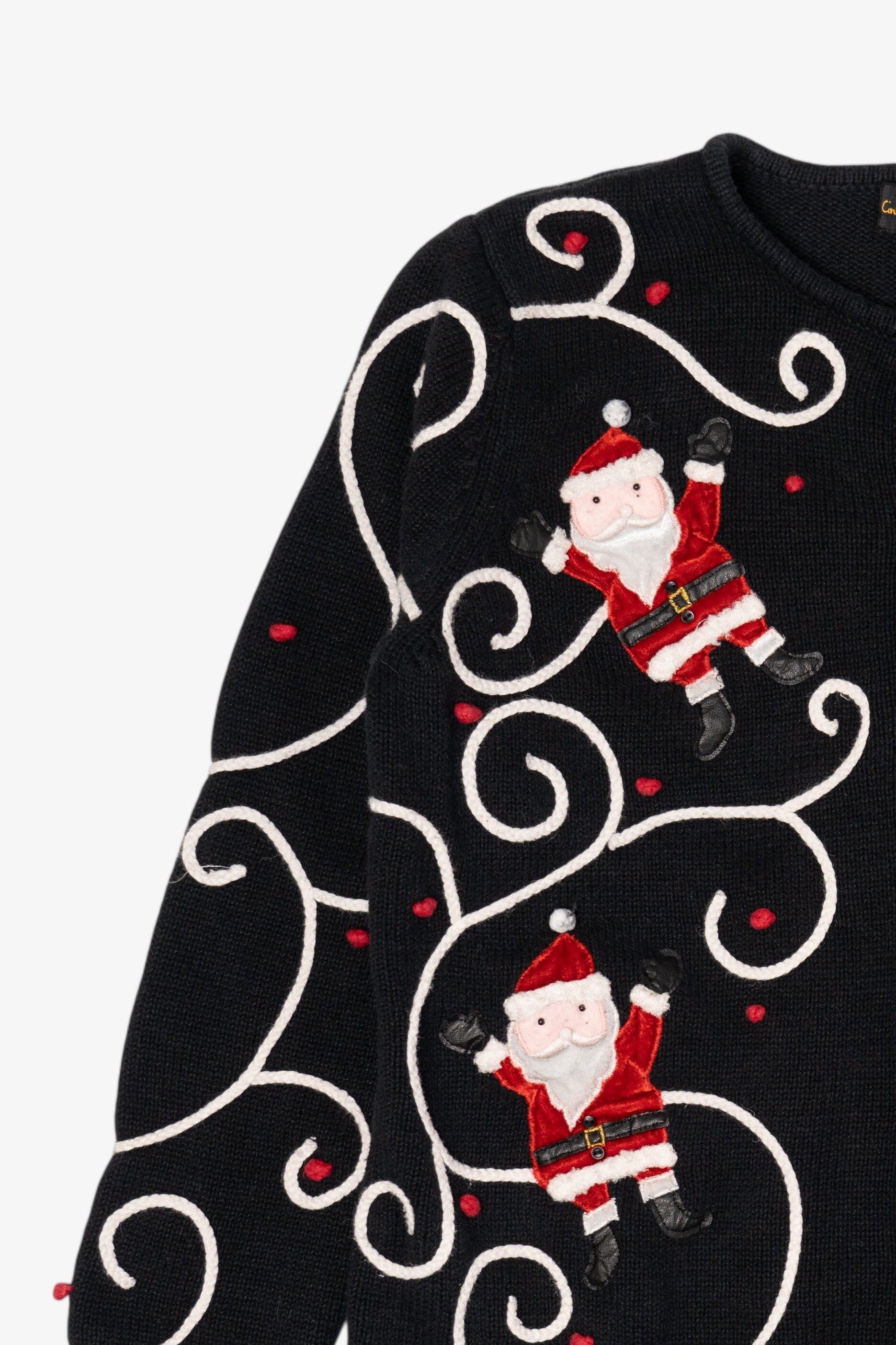 Vintage Black Cinnamon Cinder Santa Ugly Christmas Cardigan (1990s)