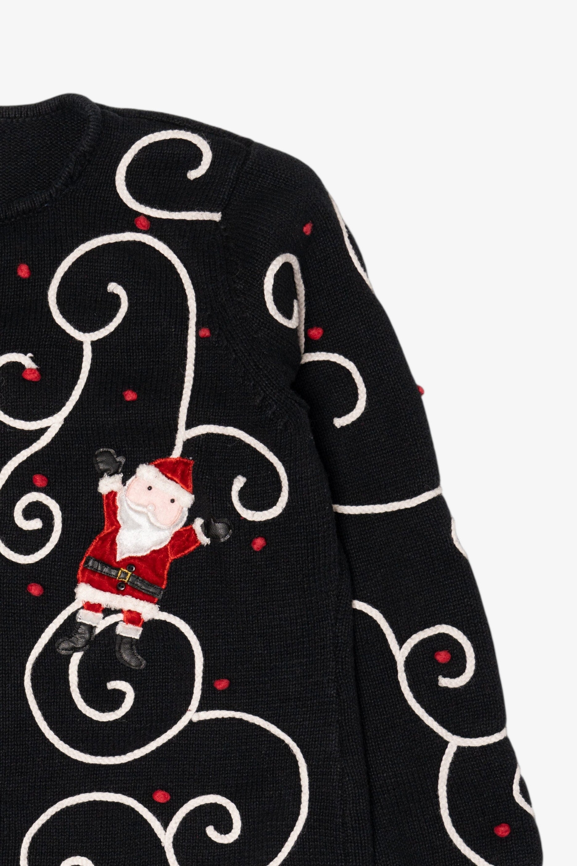 Vintage Black Cinnamon Cinder Santa Ugly Christmas Cardigan (1990s)