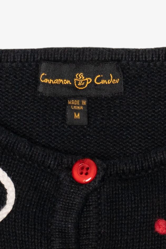 Vintage Black Cinnamon Cinder Santa Ugly Christmas Cardigan (1990s)
