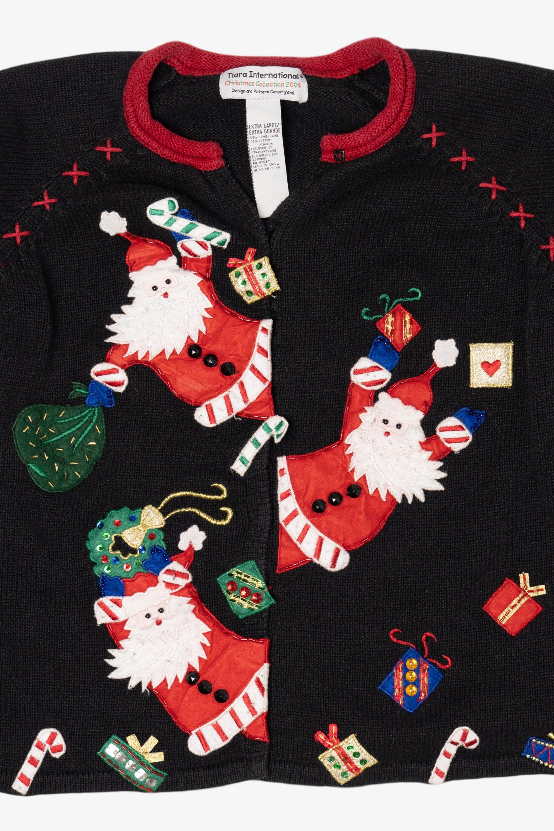 Vintage Black Tiara International Santa Ugly Christmas Cardigan (2000s)