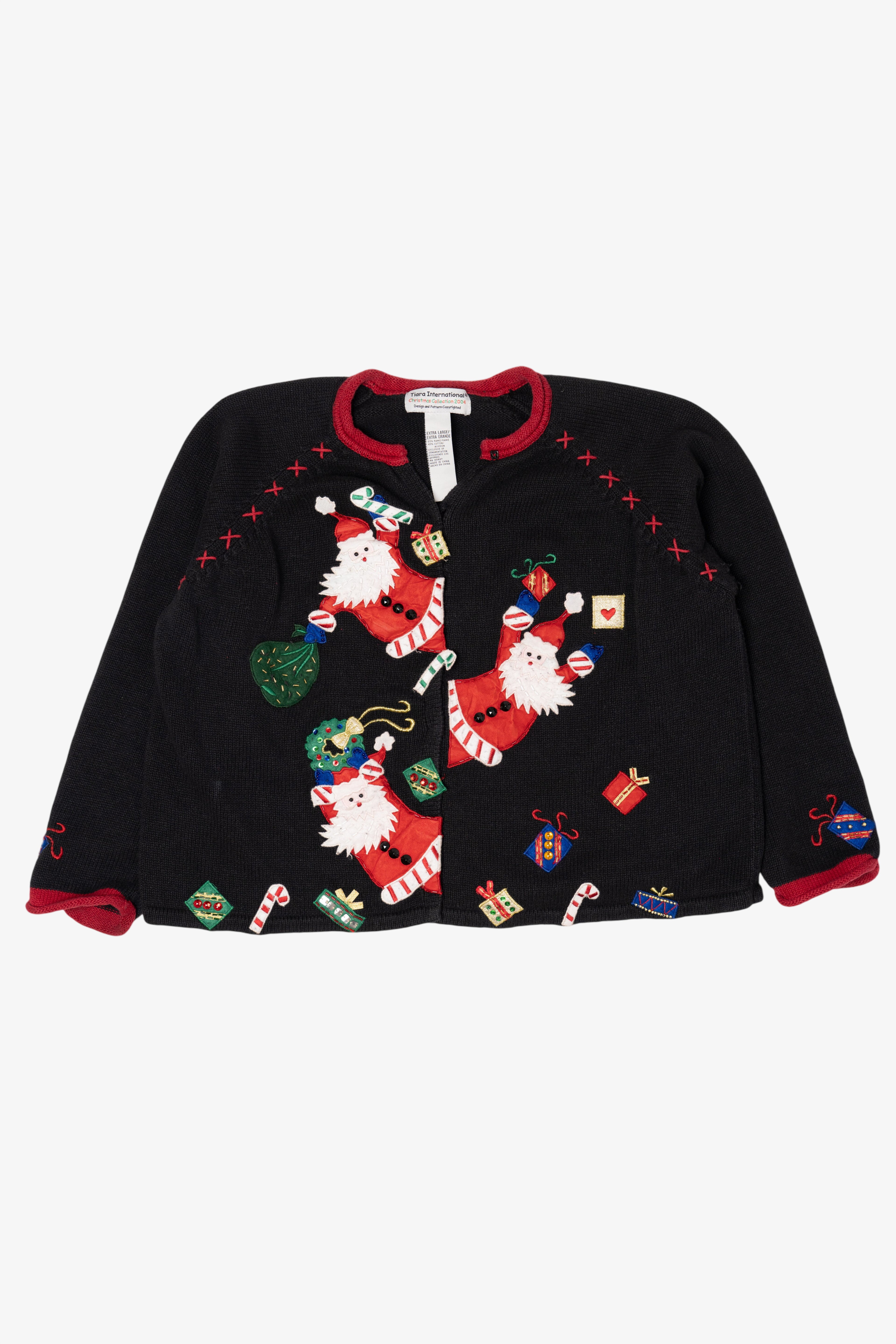 Vintage Black Tiara International Santa Ugly Christmas Cardigan (2000s)