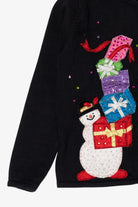 Vintage Black Tiara International Snowman With Presents Ugly Christmas Cardigan (1990s)