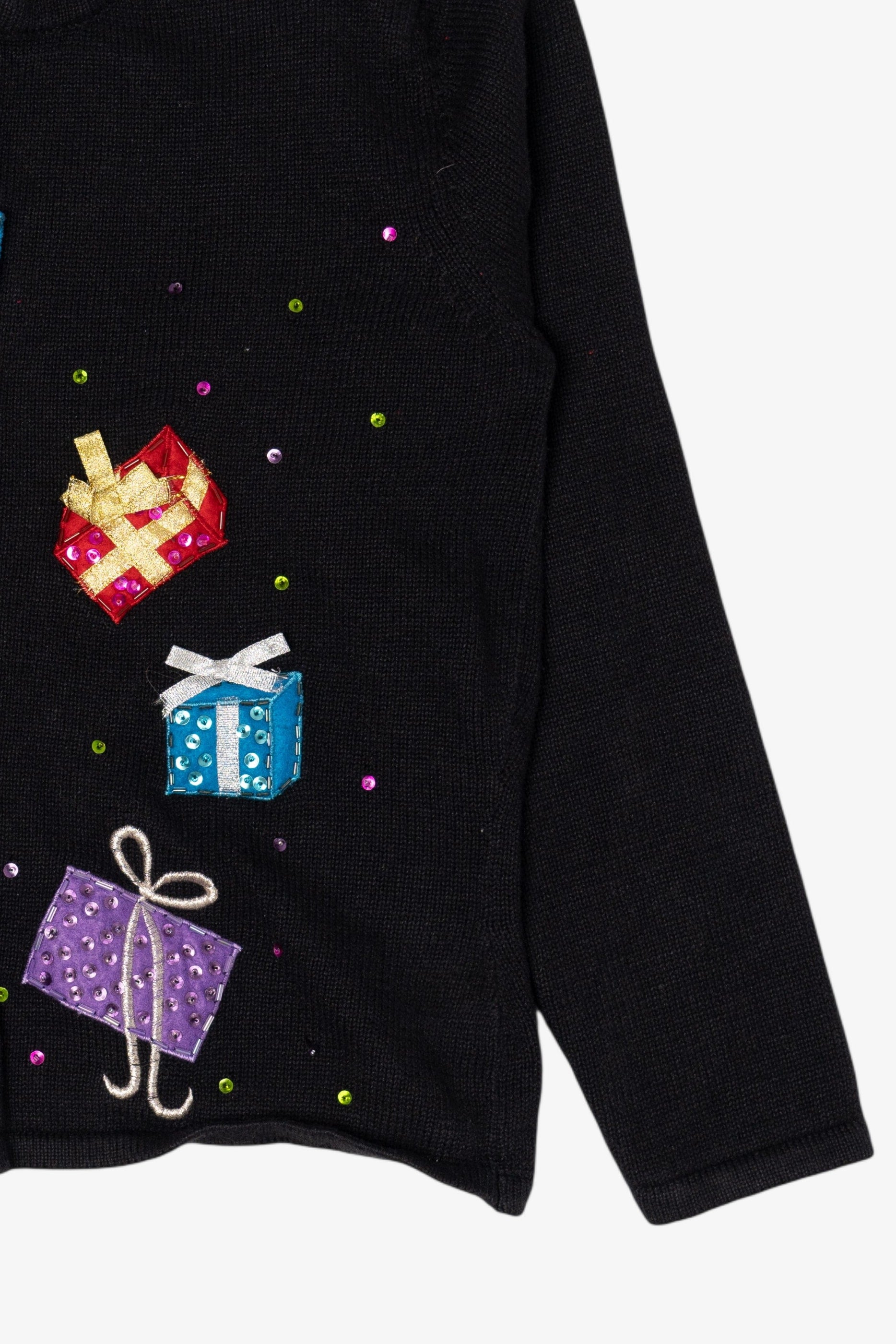 Vintage Black Tiara International Snowman With Presents Ugly Christmas Cardigan (1990s)
