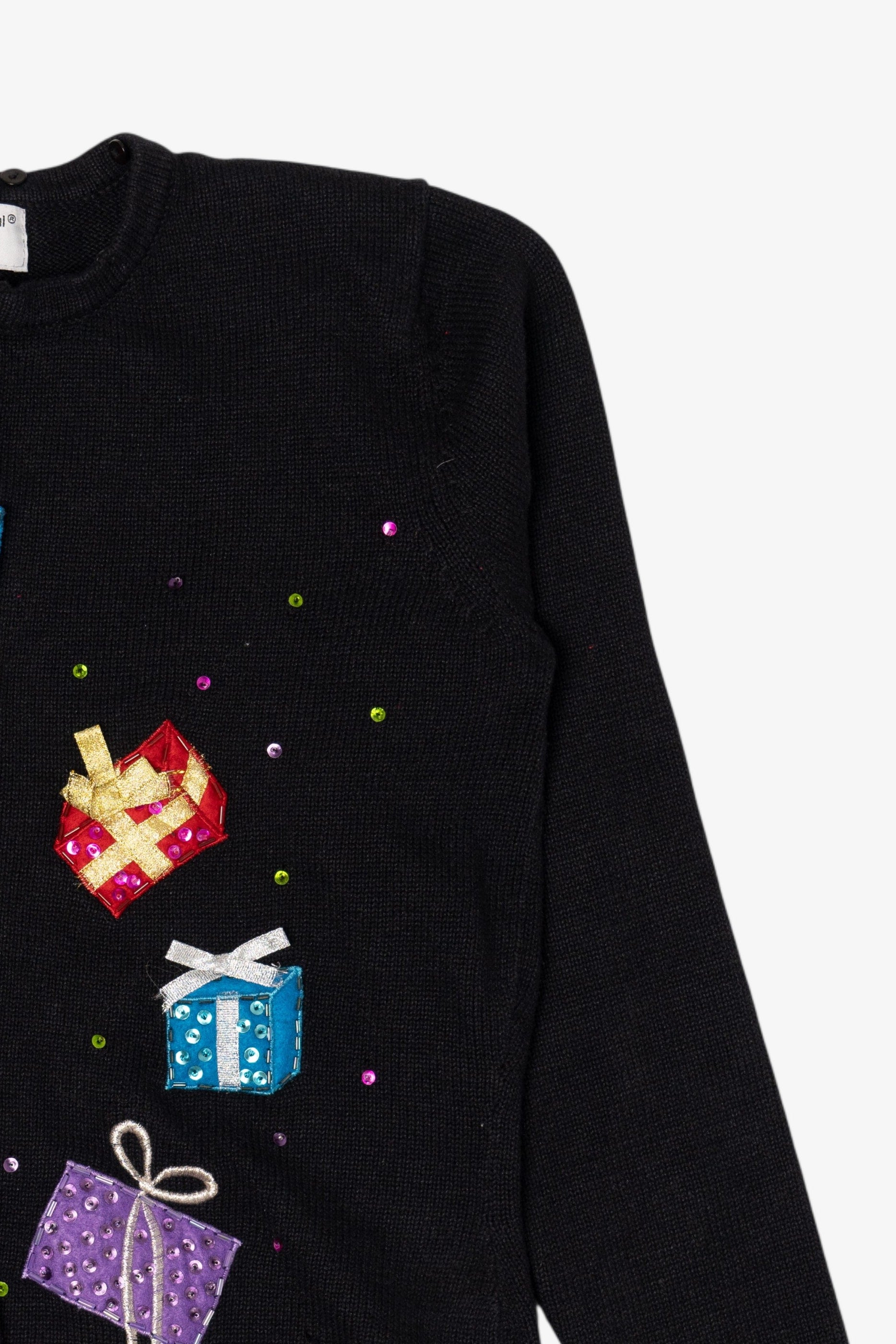 Vintage Black Tiara International Snowman With Presents Ugly Christmas Cardigan (1990s)