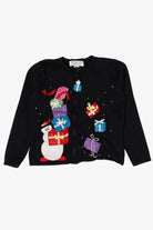 Vintage Black Tiara International Snowman With Presents Ugly Christmas Cardigan (1990s)