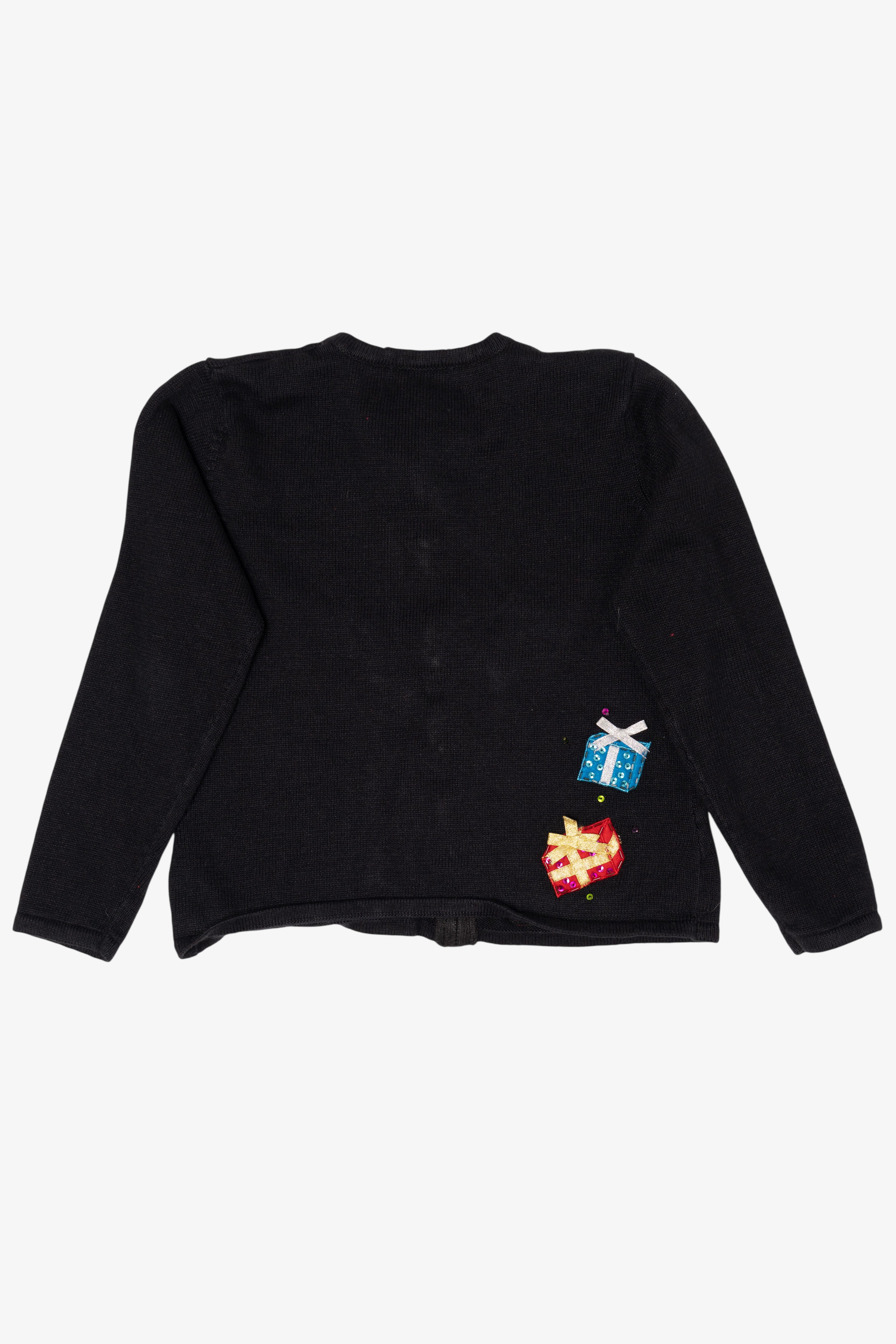 Vintage Black Tiara International Snowman With Presents Ugly Christmas Cardigan (1990s)