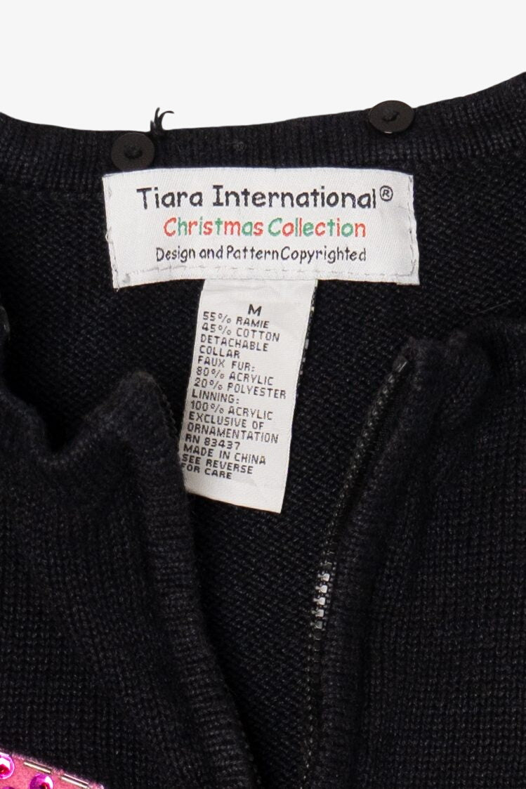 Vintage Black Tiara International Snowman With Presents Ugly Christmas Cardigan (1990s)