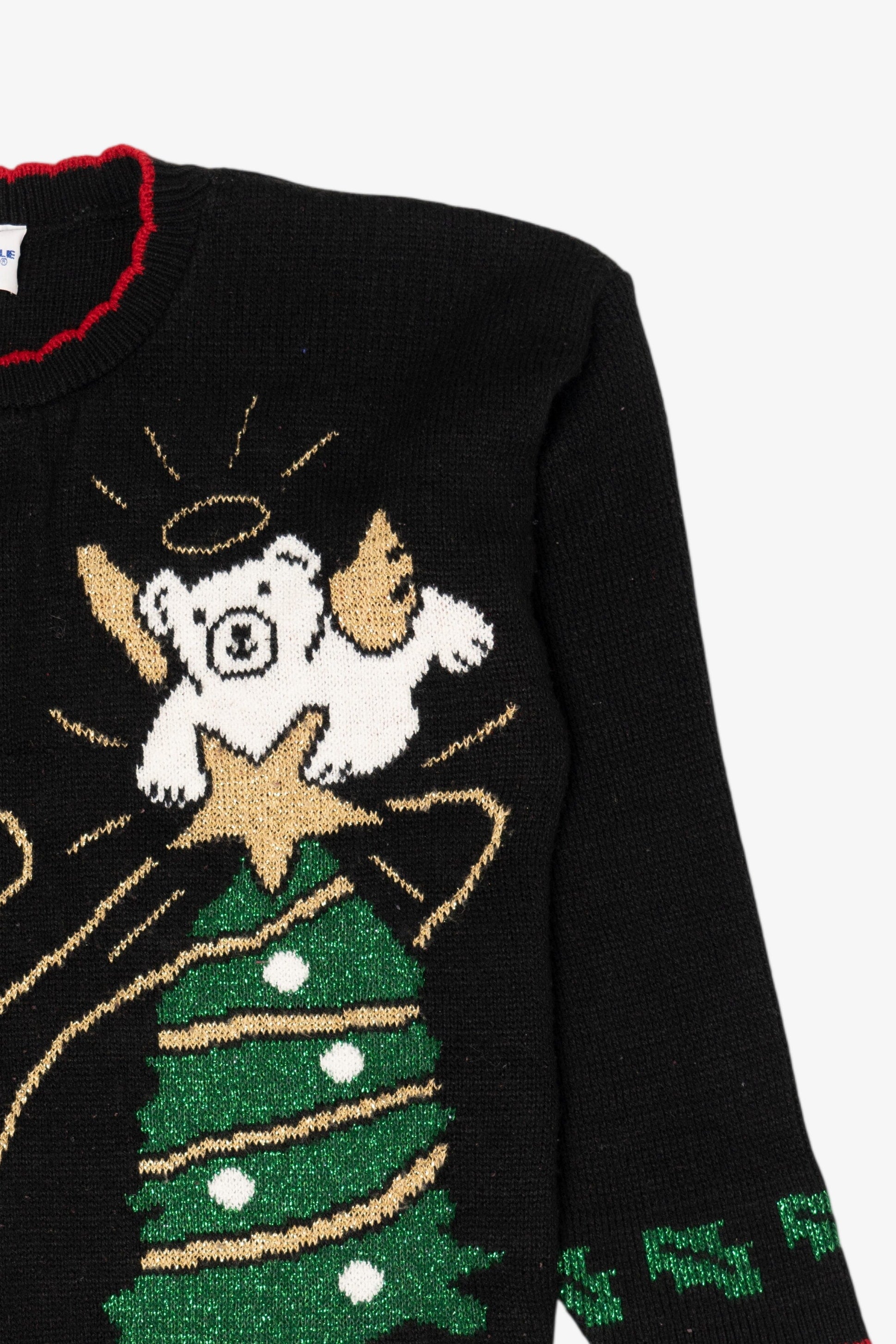 Vintage Black J.J Poole Angel Bears Ugly Christmas Pullover (1990s)