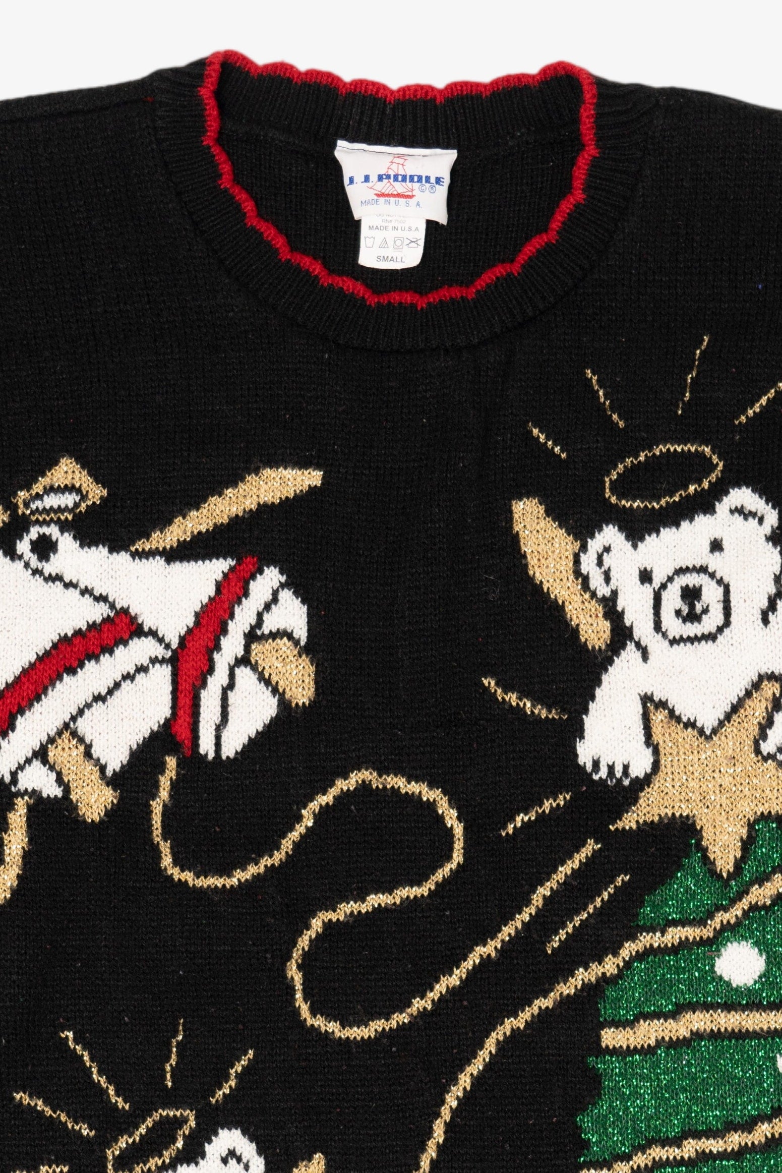 Vintage Black J.J Poole Angel Bears Ugly Christmas Pullover (1990s)
