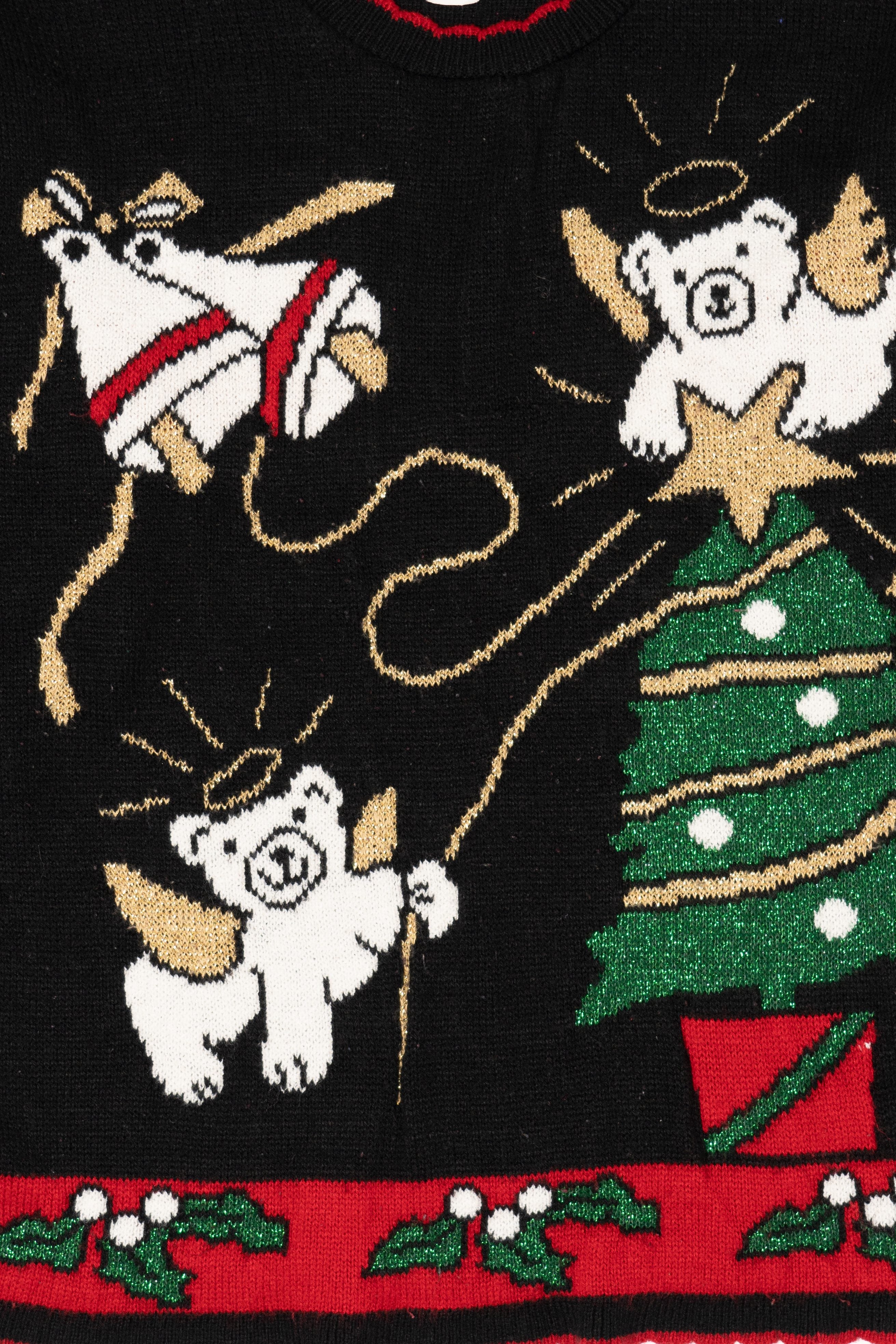 Vintage Black J.J Poole Angel Bears Ugly Christmas Pullover (1990s)