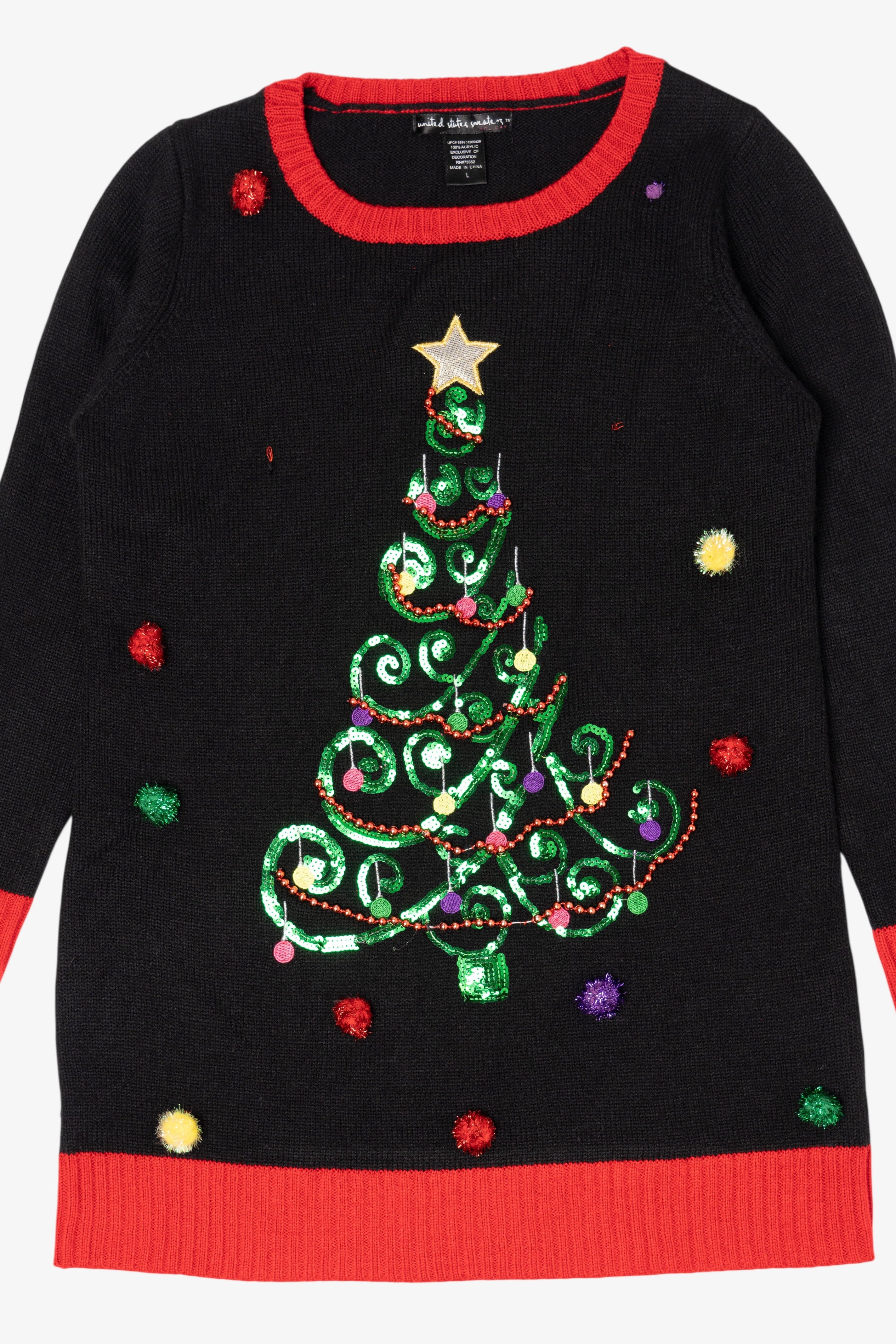 Vintage Black United States Sweater Trees Ugly Christmas Pullover (2000s)