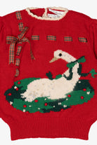 Vintage Red Marisa Christina Hand Knit Swan Ugly Christmas Pullover (1990s)