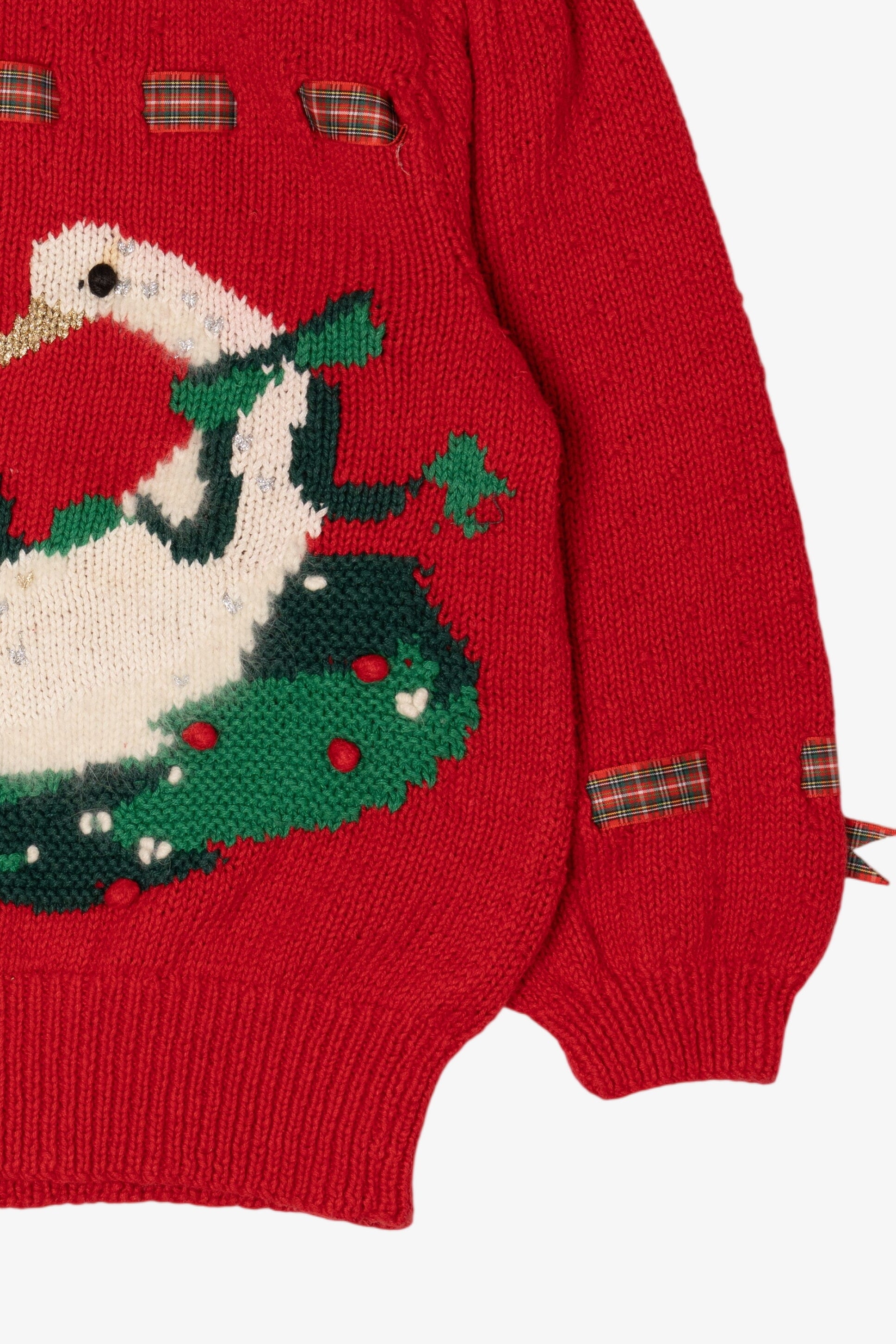 Vintage Red Marisa Christina Hand Knit Swan Ugly Christmas Pullover (1990s)