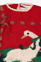 Vintage Red Marisa Christina Hand Knit Swan Ugly Christmas Pullover (1990s)