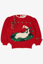 Vintage Red Marisa Christina Hand Knit Swan Ugly Christmas Pullover (1990s)
