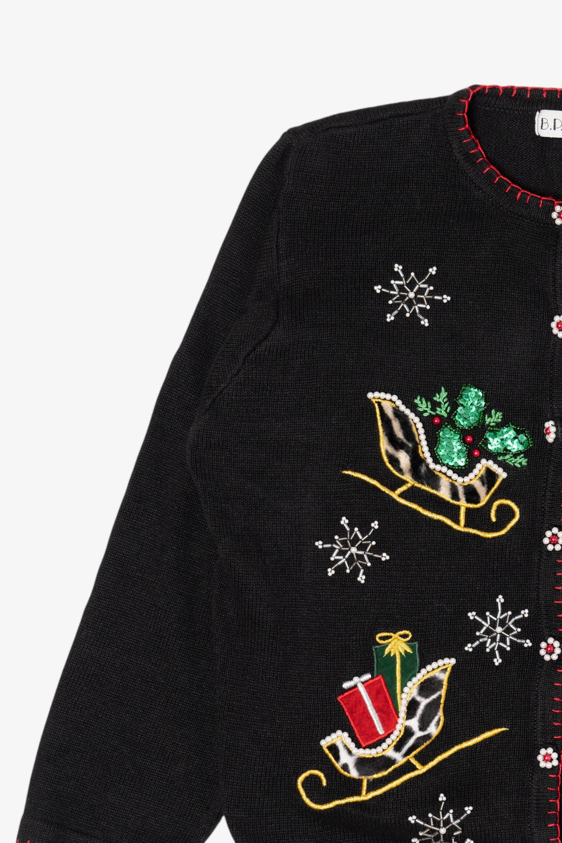 Vintage Black B.P Design Sleds Ugly Christmas Cardigan (1990s)