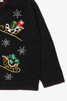 Vintage Black B.P Design Sleds Ugly Christmas Cardigan (1990s)