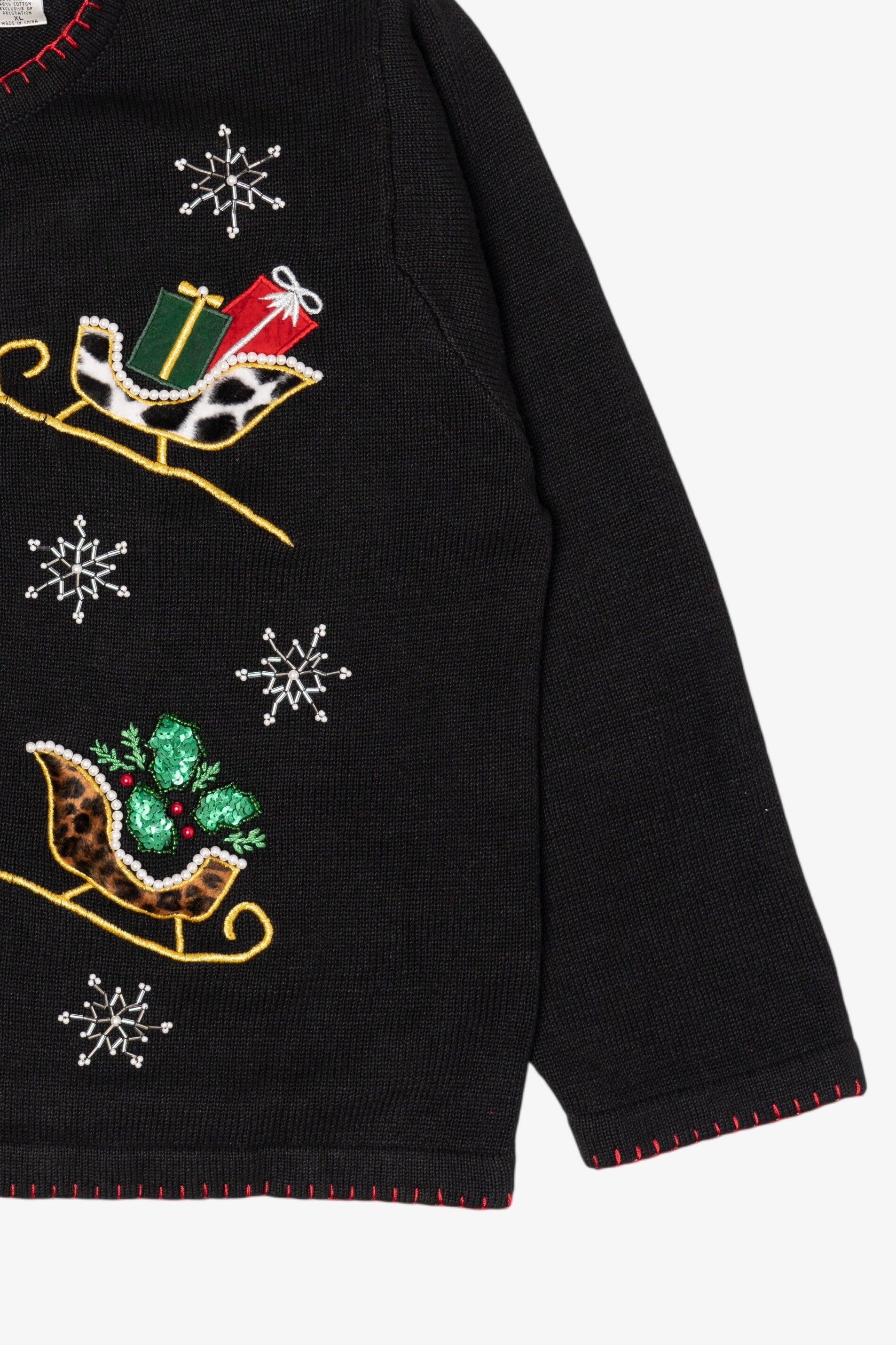 Vintage Black B.P Design Sleds Ugly Christmas Cardigan (1990s)