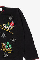 Vintage Black B.P Design Sleds Ugly Christmas Cardigan (1990s)