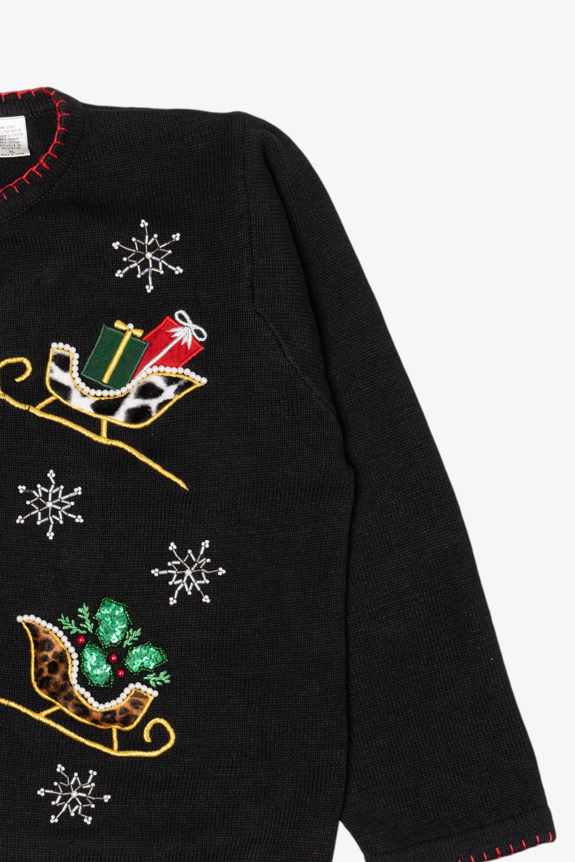 Vintage Black B.P Design Sleds Ugly Christmas Cardigan (1990s)