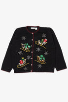 Vintage Black B.P Design Sleds Ugly Christmas Cardigan (1990s)