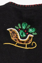 Vintage Black B.P Design Sleds Ugly Christmas Cardigan (1990s)