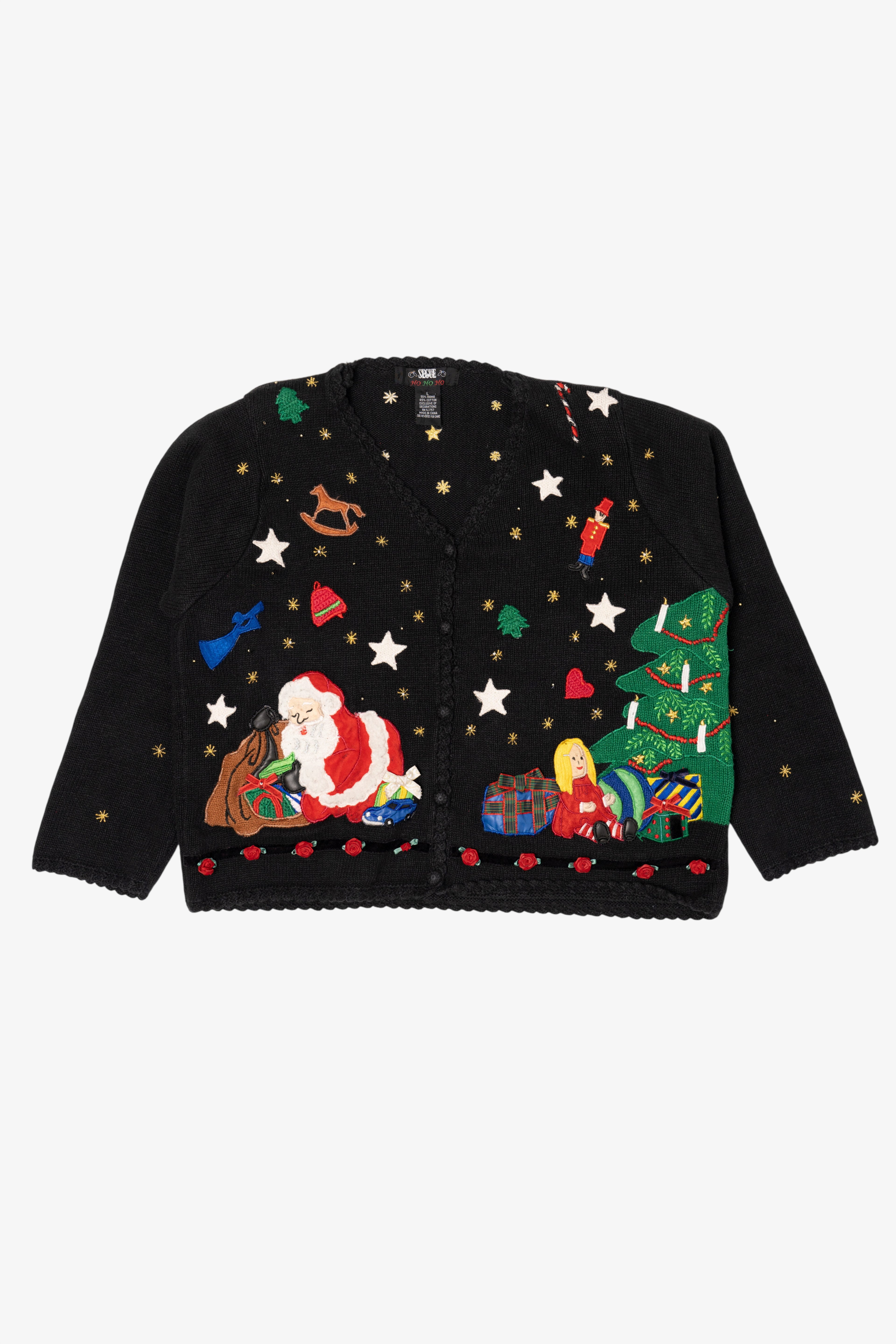 Vintage Black Segue Ugly Christmas Cardigan (1990s)