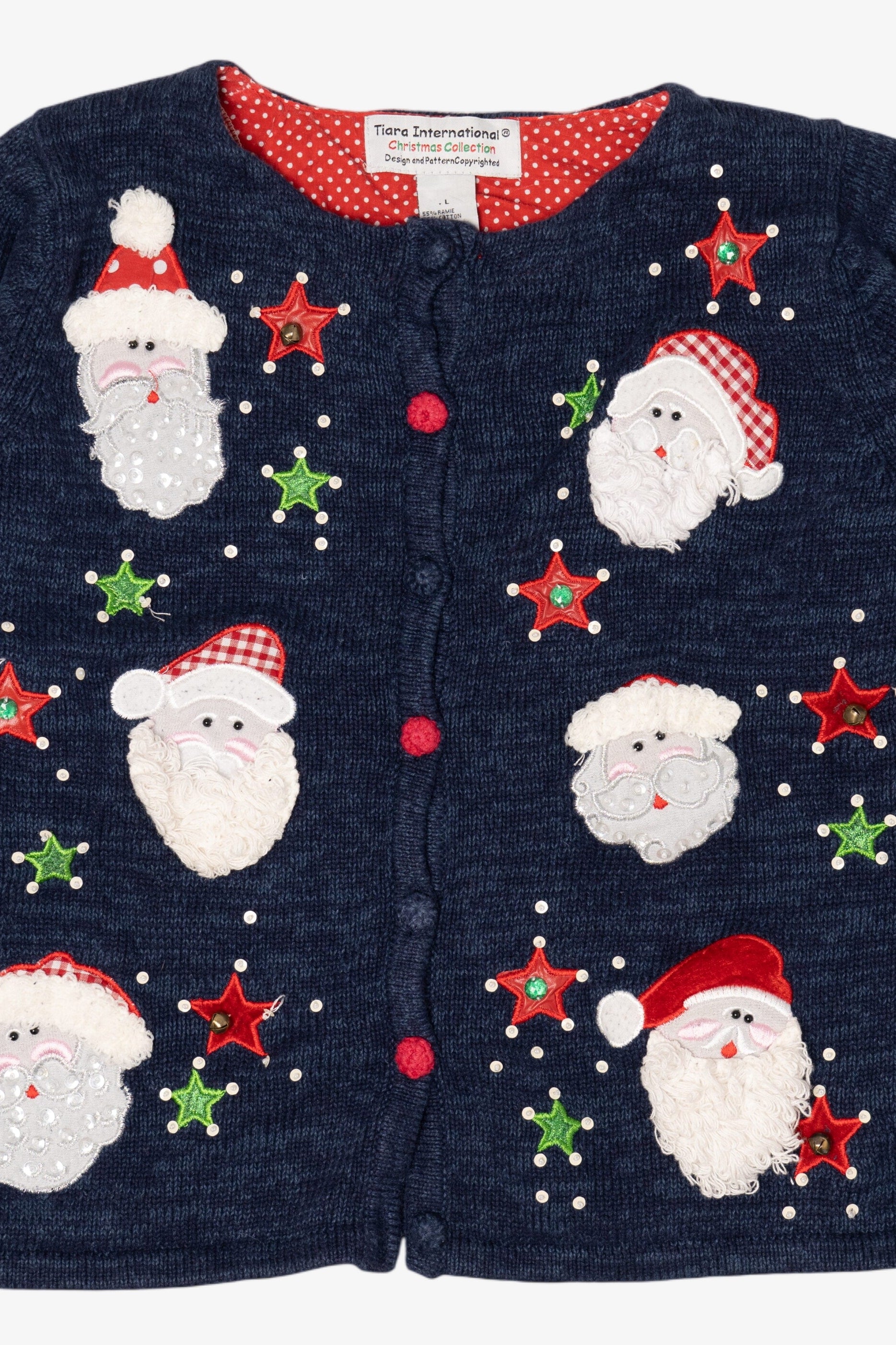 Vintage Navy Blue Tiara International Santa Ugly Christmas Cardigan (2000s)
