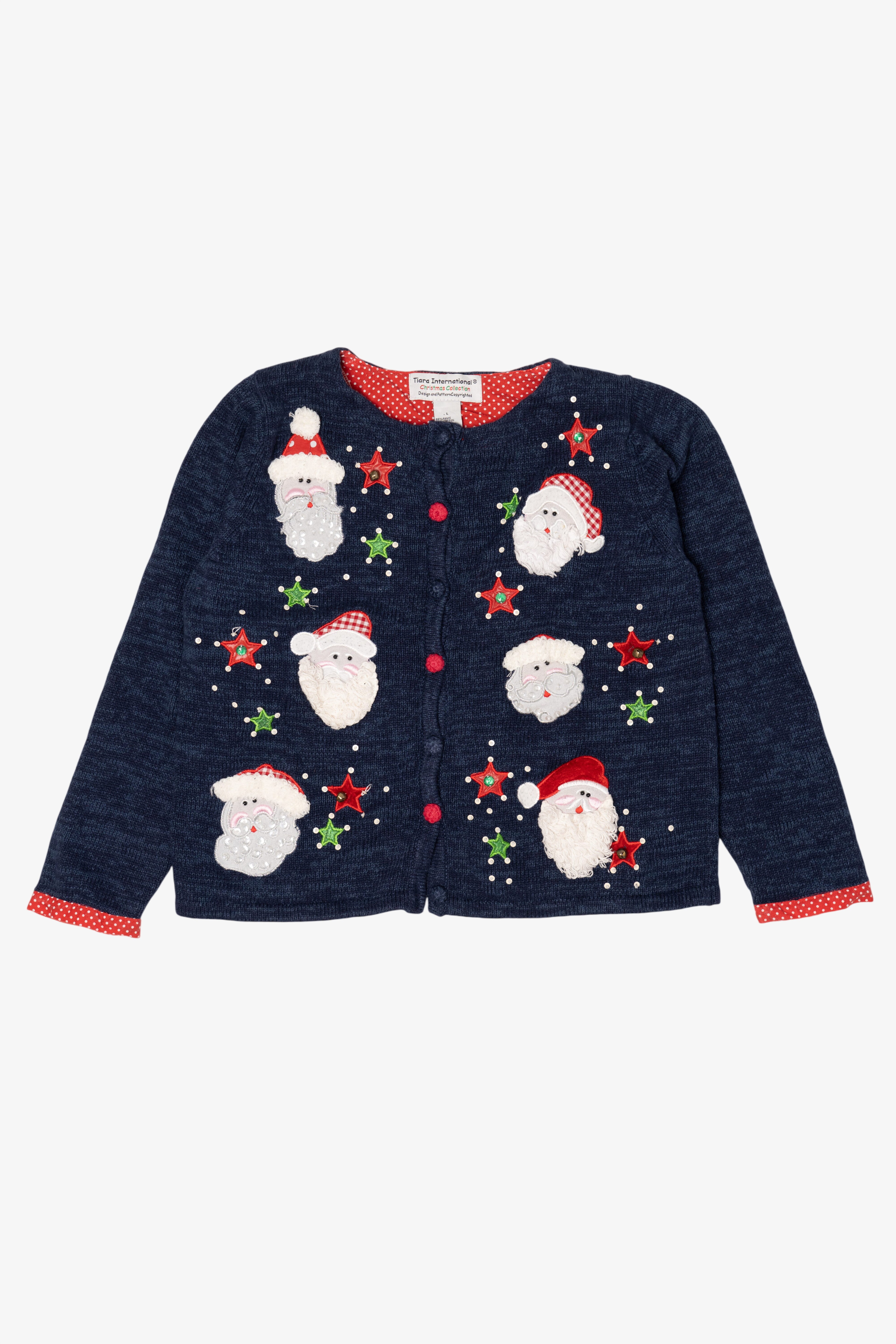 Vintage Navy Blue Tiara International Santa Ugly Christmas Cardigan (2000s)