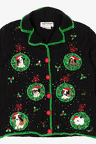 Vintage Black Jack B. Quick Dogs Ugly Christmas Cardigan (1990s)