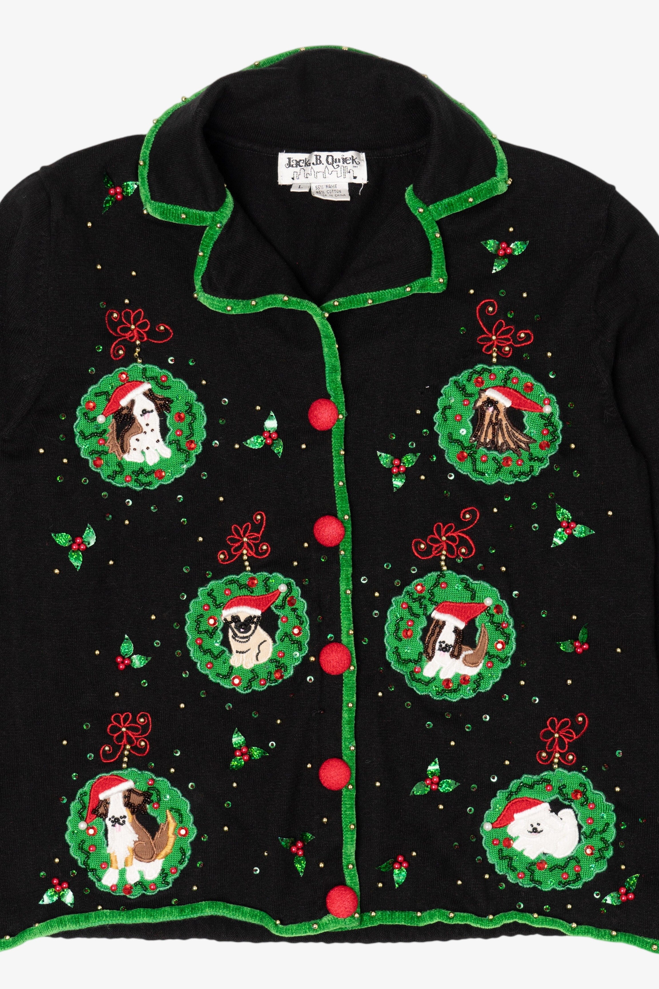 Vintage Black Jack B. Quick Dogs Ugly Christmas Cardigan (1990s)