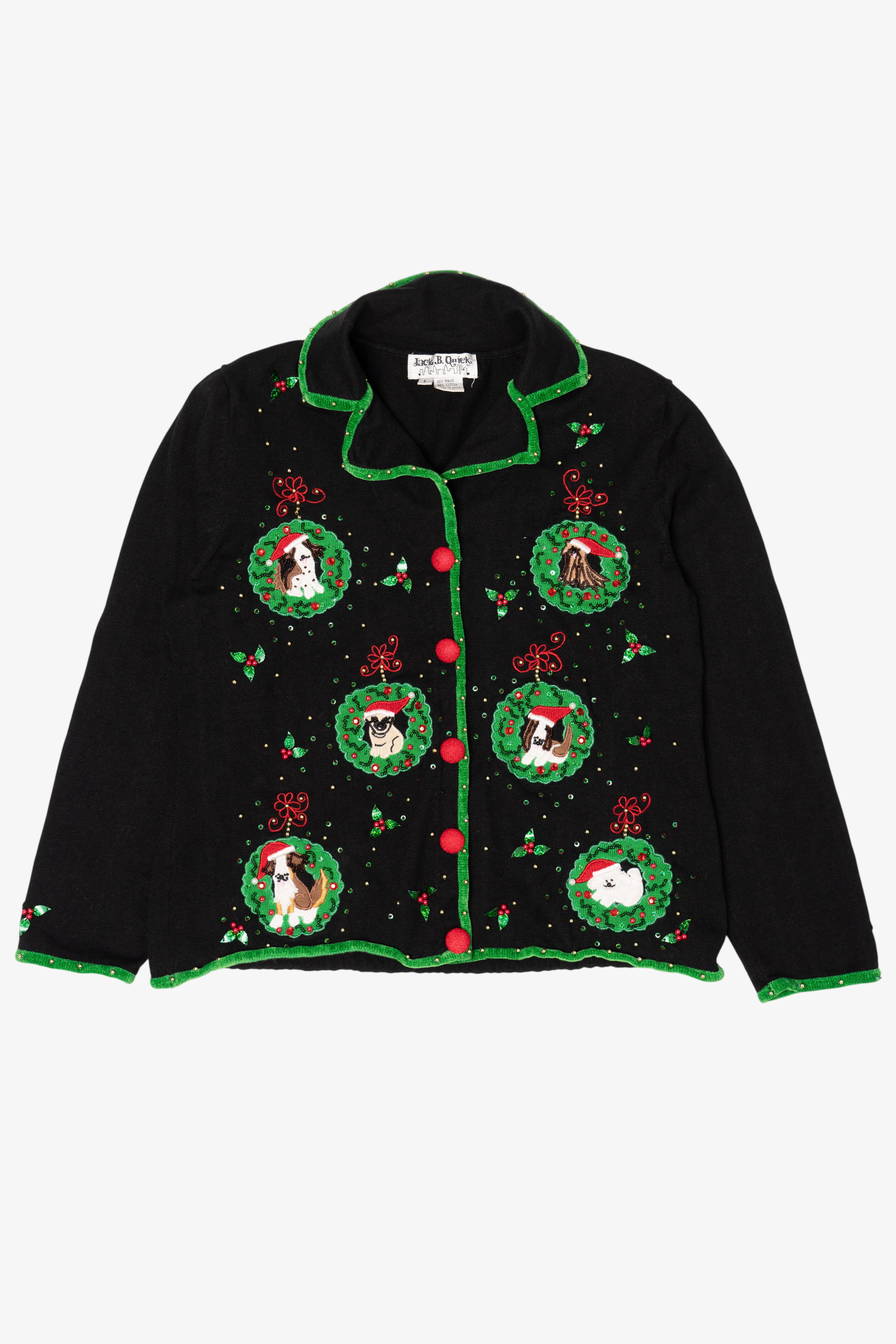 Vintage Black Jack B. Quick Dogs Ugly Christmas Cardigan (1990s)