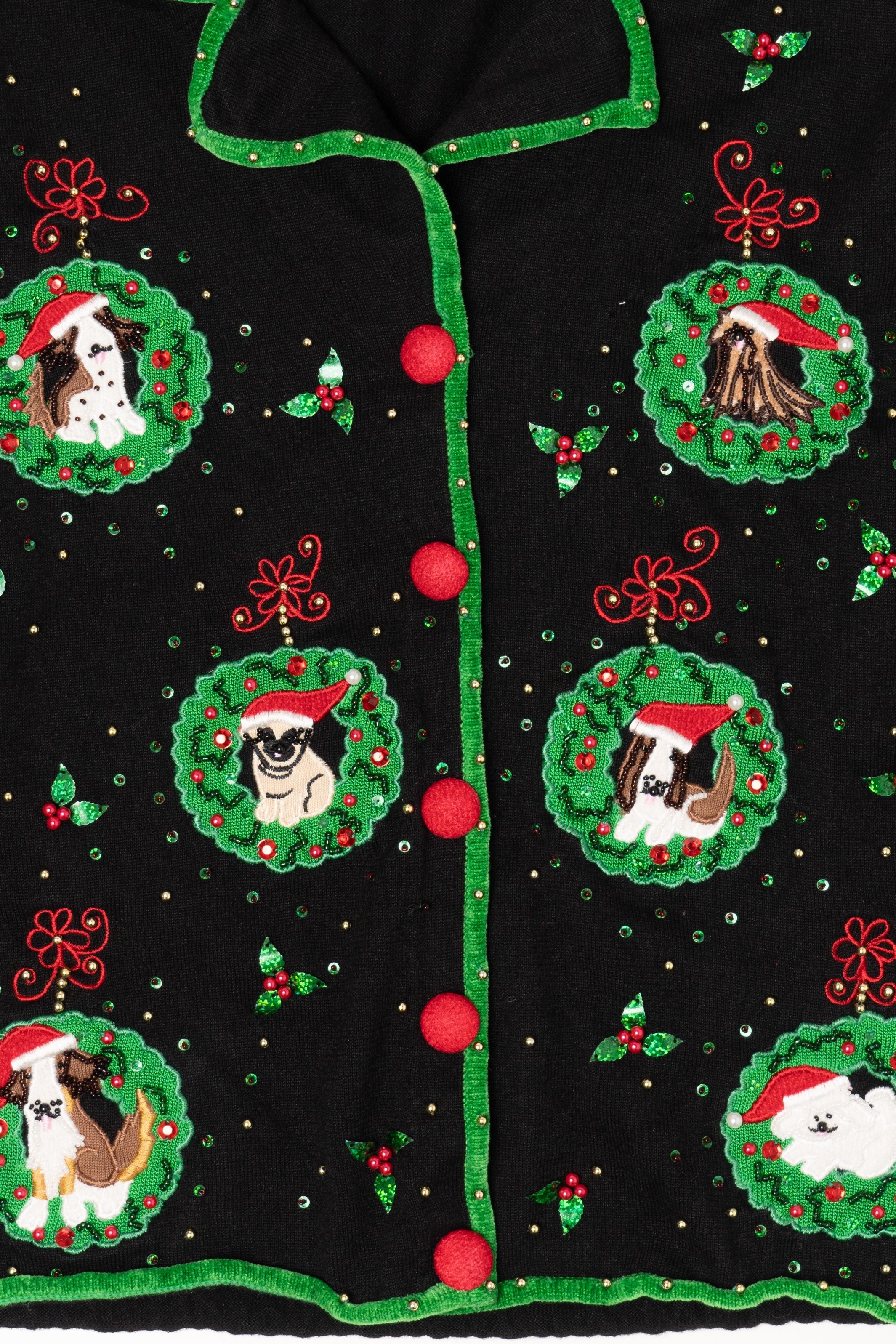 Vintage Black Jack B. Quick Dogs Ugly Christmas Cardigan (1990s)