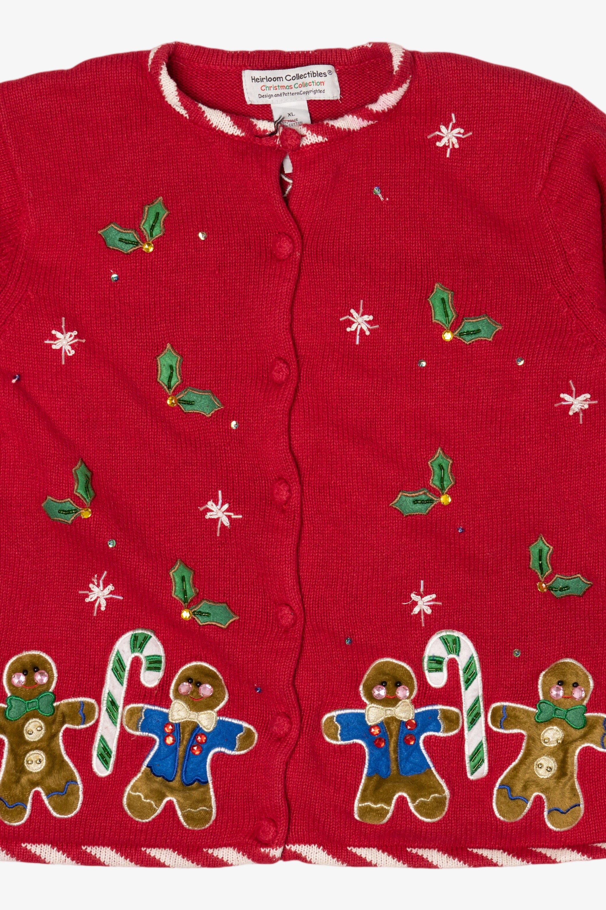 Vintage Red Heirloom Collectibles Gingerbread Ugly Christmas Cardigan (1990s)