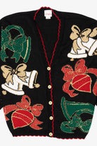 Vintage Black Holiday Time Bells Ugly Christmas Cardigan (1990s)