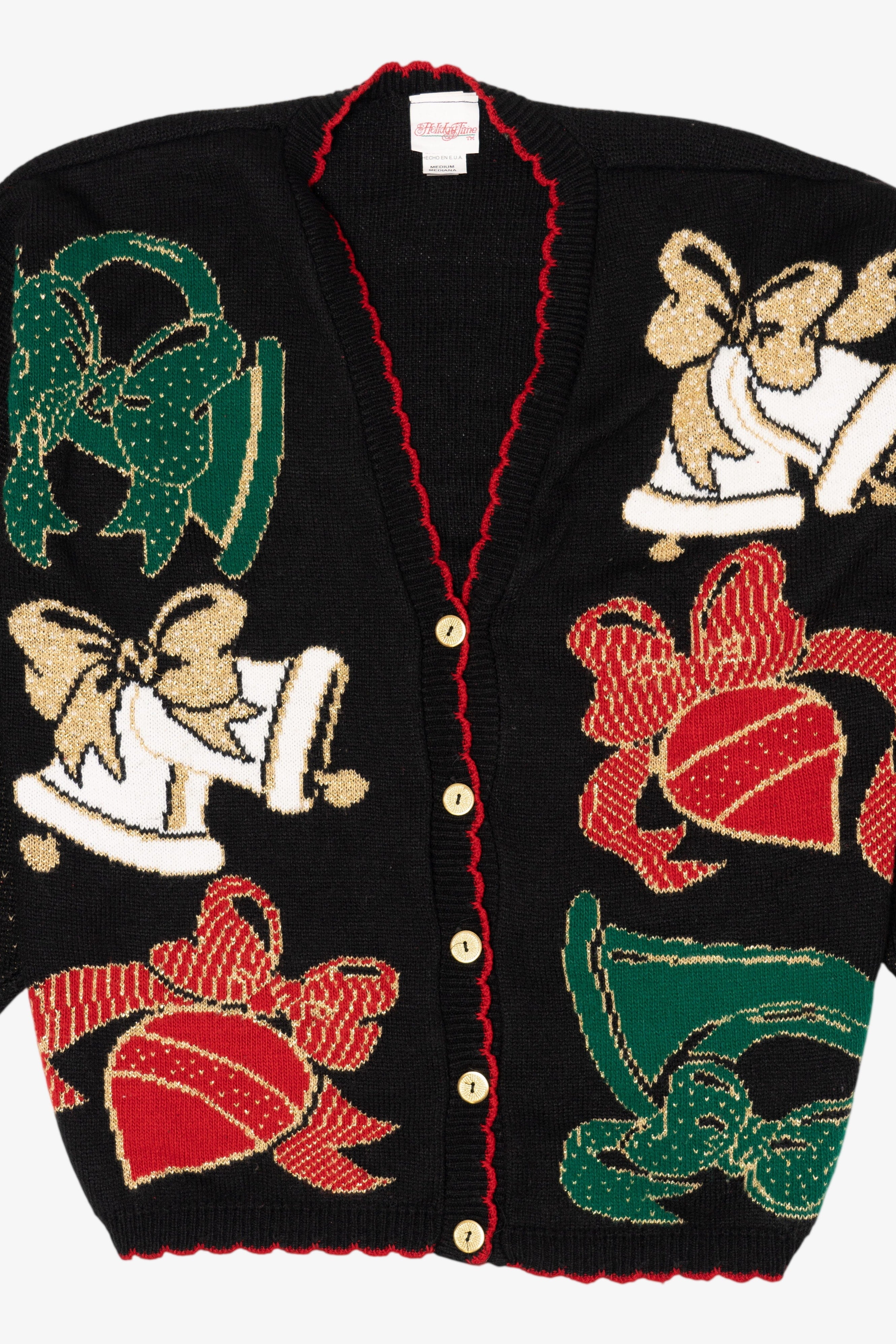 Vintage Black Holiday Time Bells Ugly Christmas Cardigan (1990s)