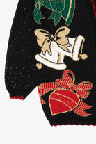 Vintage Black Holiday Time Bells Ugly Christmas Cardigan (1990s)