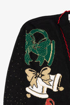 Vintage Black Holiday Time Bells Ugly Christmas Cardigan (1990s)