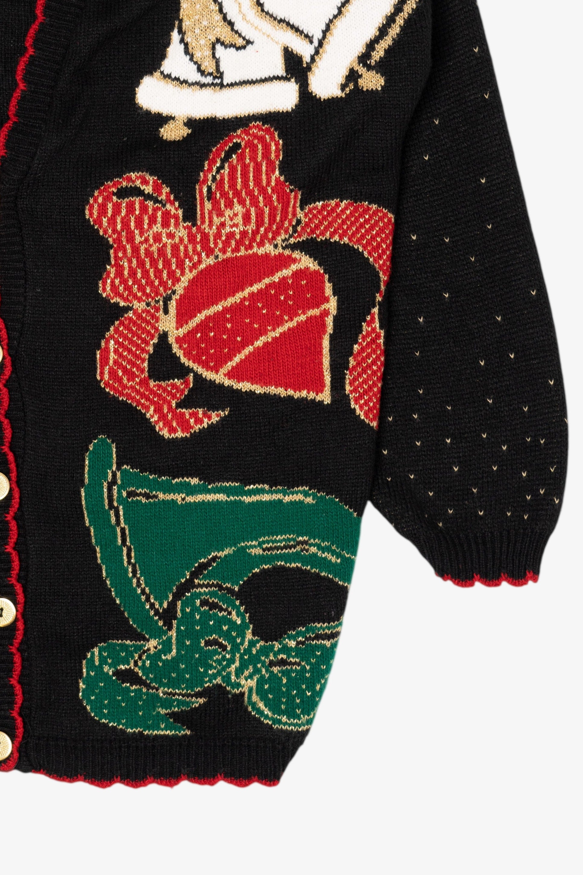 Vintage Black Holiday Time Bells Ugly Christmas Cardigan (1990s)