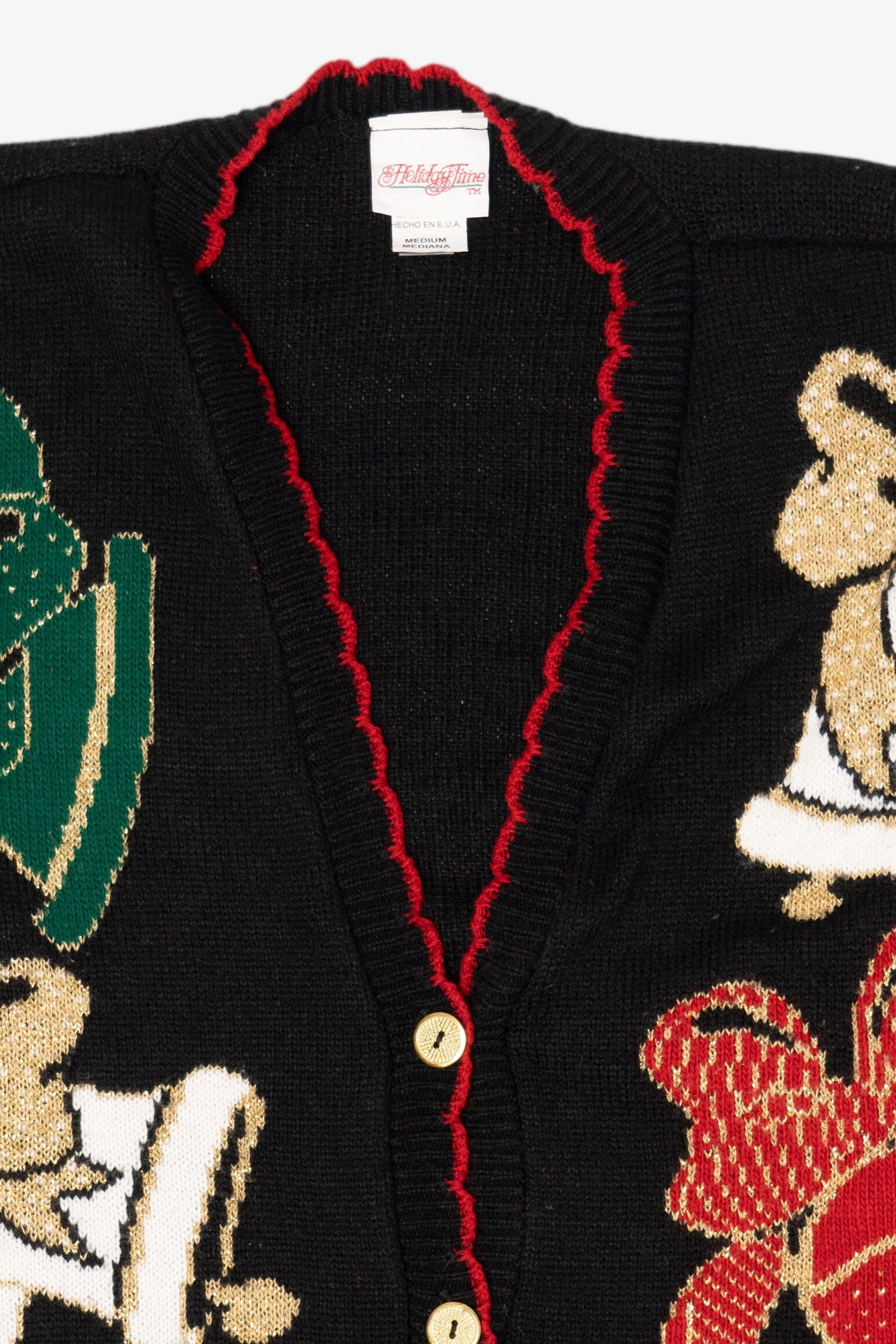 Vintage Black Holiday Time Bells Ugly Christmas Cardigan (1990s)