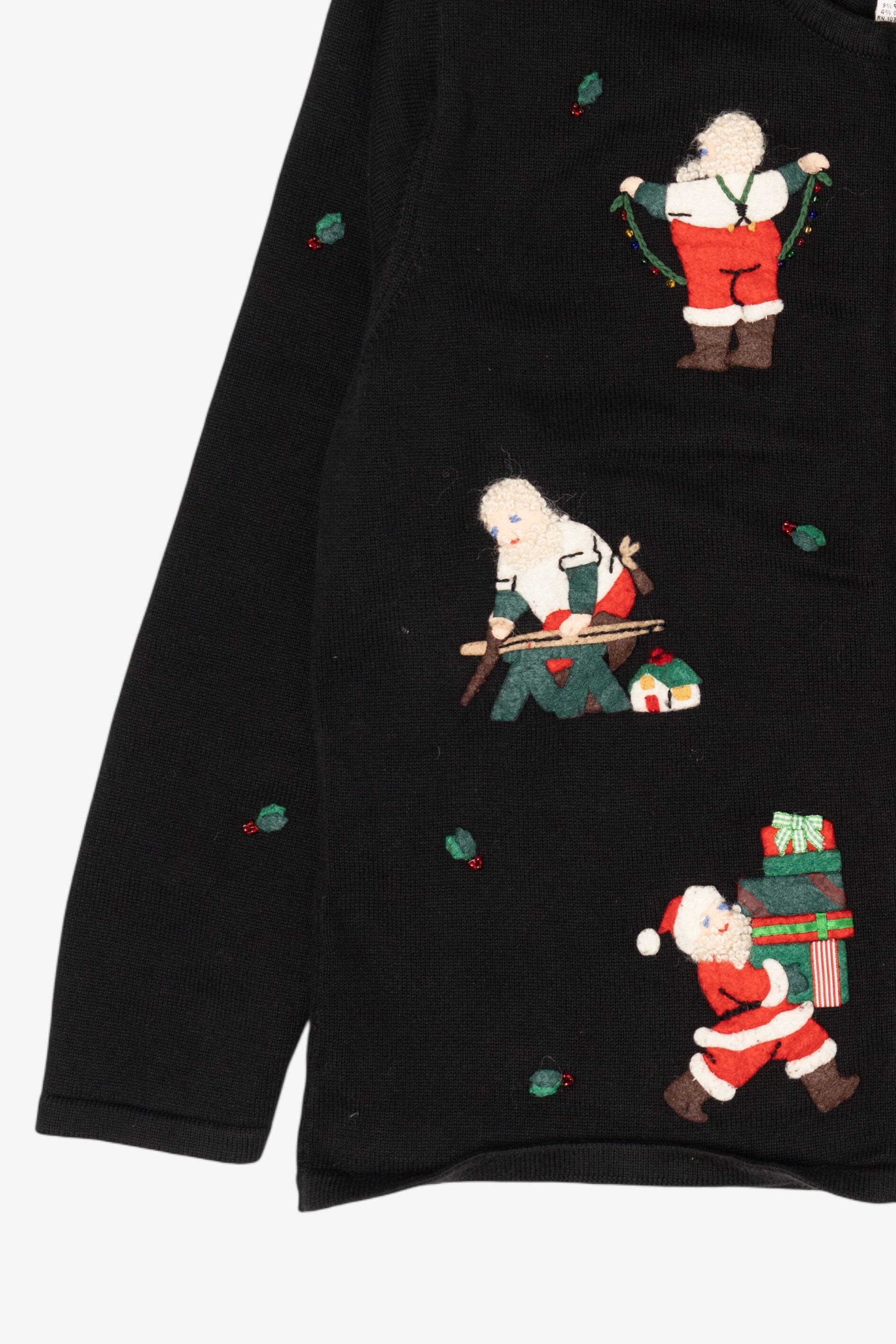 Vintage Black Talbots Santa Ugly Christmas Cardigan (1990s)