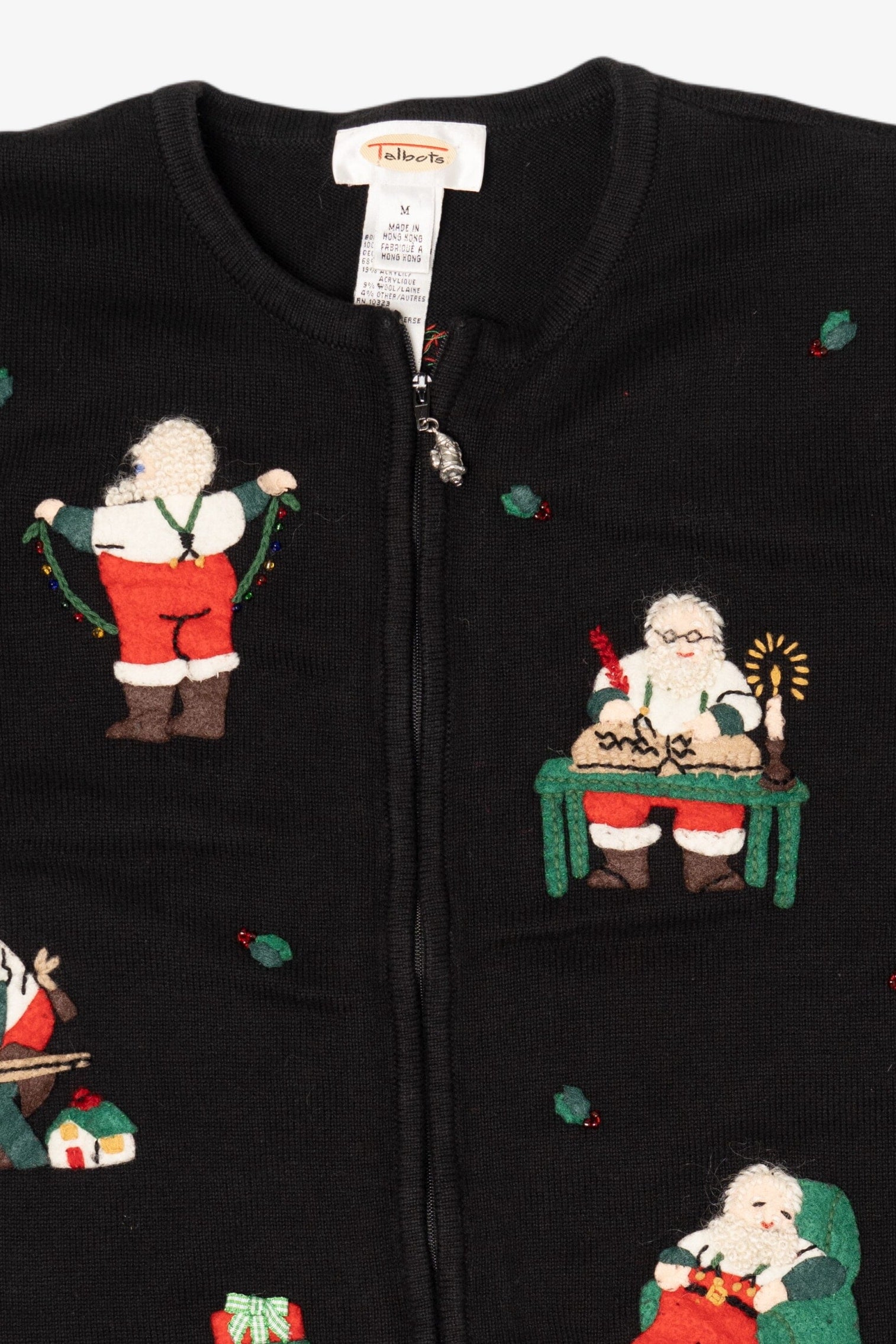 Vintage Black Talbots Santa Ugly Christmas Cardigan (1990s)