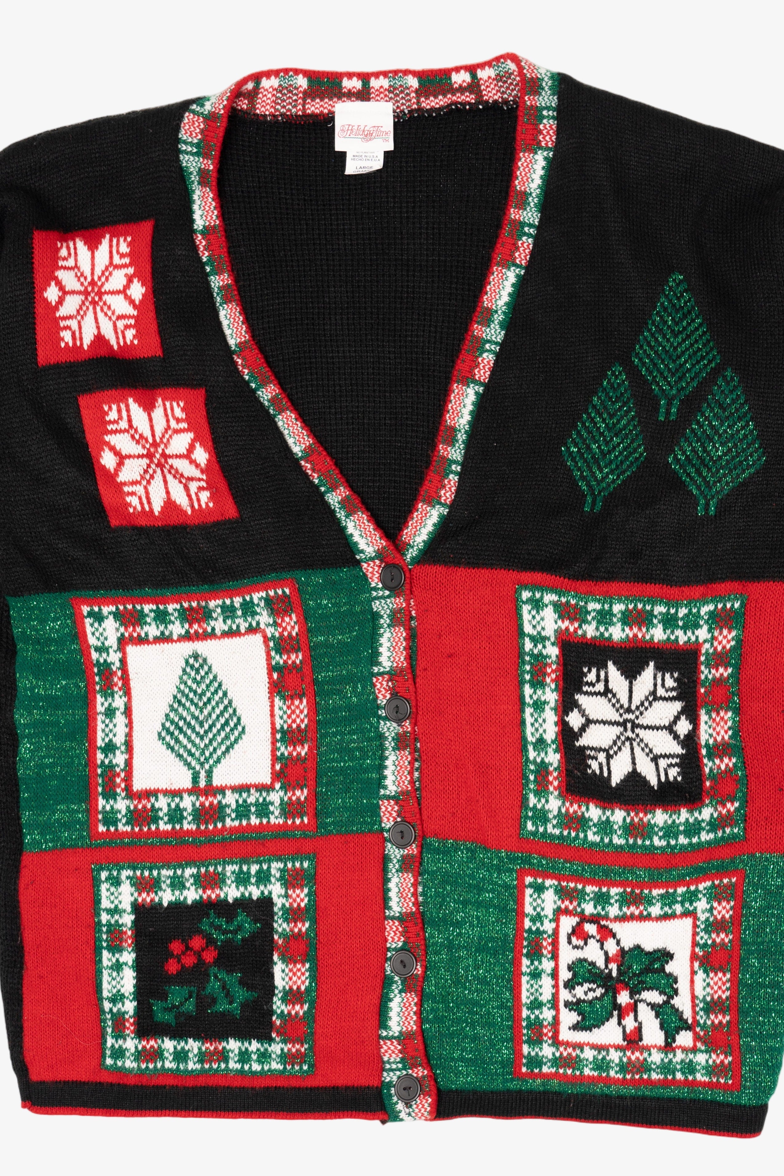 Vintage Black Holiday Time Ugly Christmas Cardigan (1990s)
