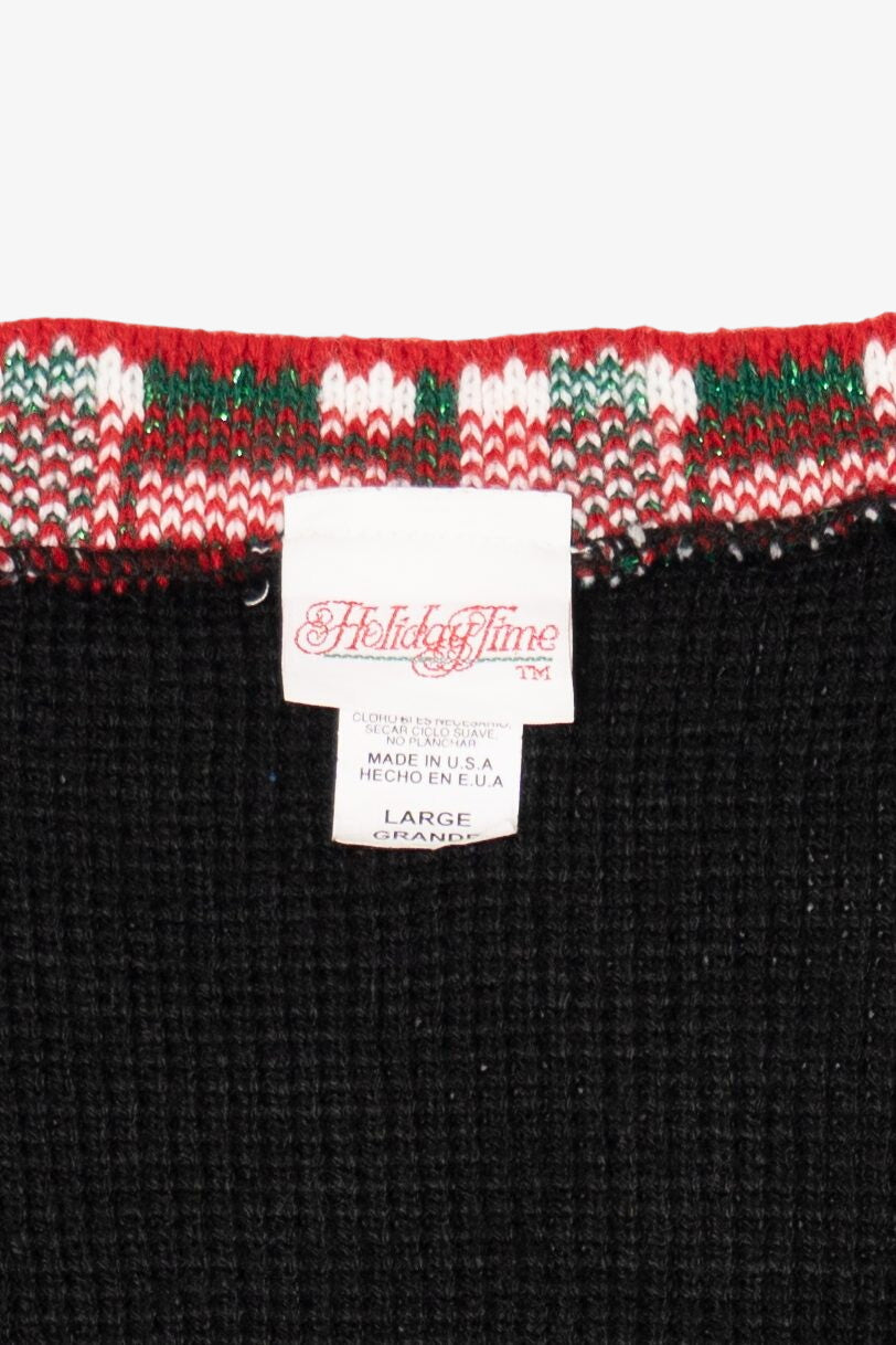Vintage Black Holiday Time Ugly Christmas Cardigan (1990s)
