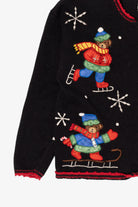 Vintage Black Nutcracker Bears Skating Ugly Christmas Cardigan (1990s)